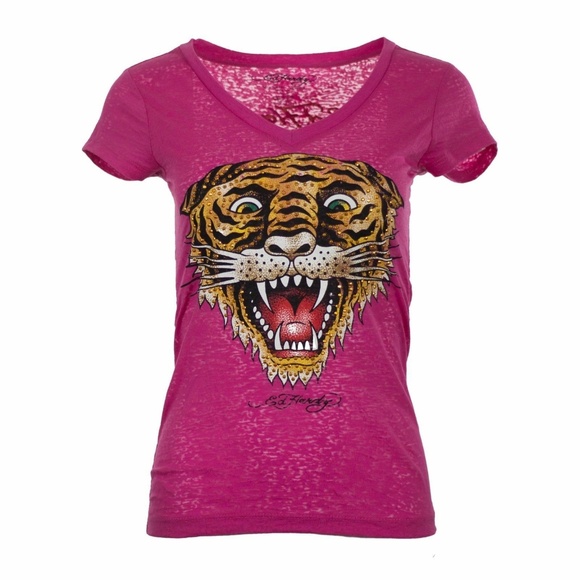 Ed Hardy Tops - Ed Hardy Tiger Burnout VNeck Tee Ed Hardy Tops - Ed Hardy Tiger Burnout VNeck Tee